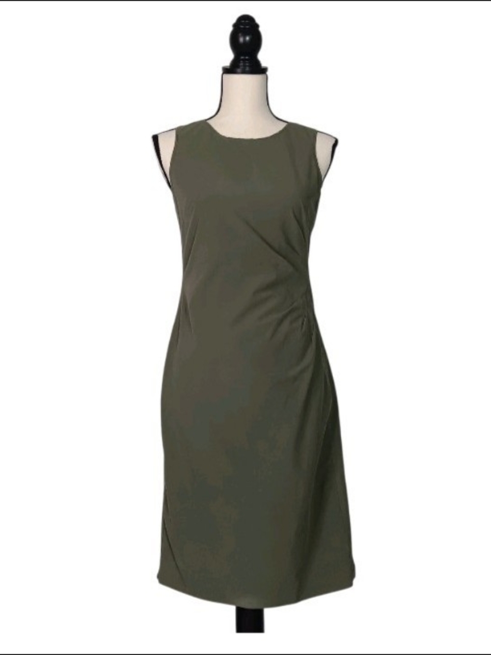 Banana Republic Olive Sleeveless Side Pleat Sheath Knee Length Dress, Size O